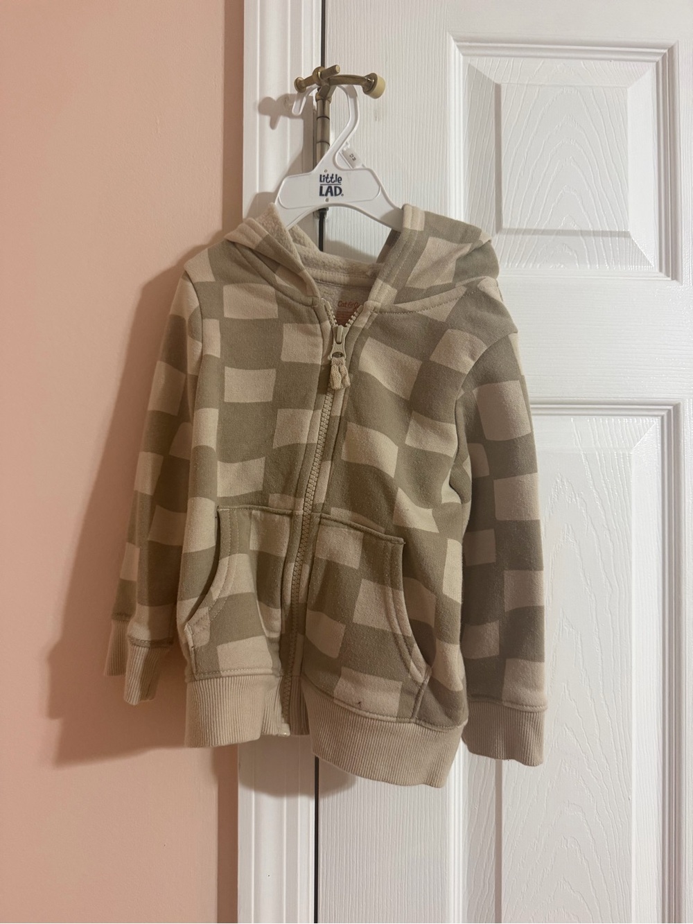 Cat & Jack Beige and Cream Checker Hooded Zip-Up Sweatshirt